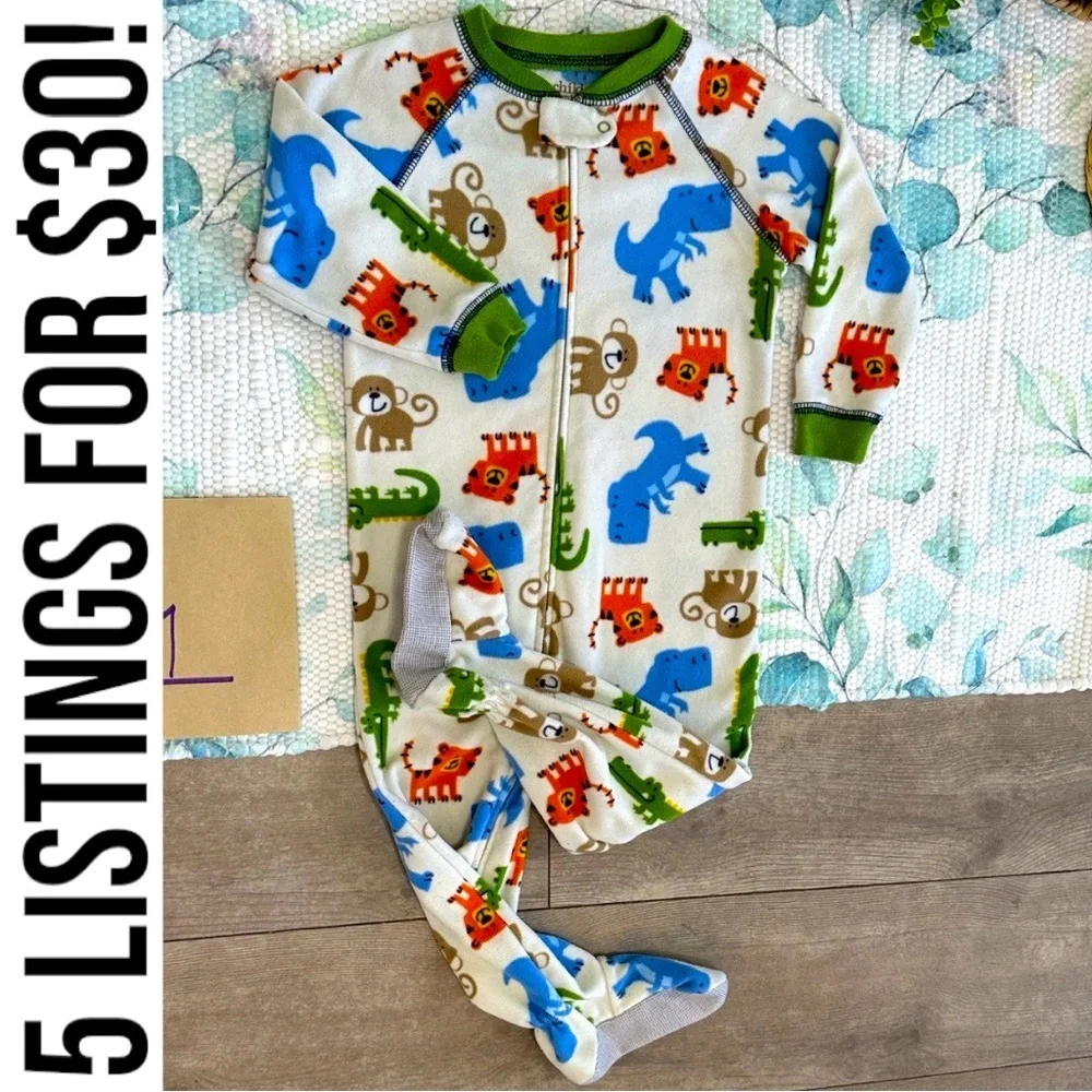 Carter’s Baby Toddler Boy Safari Animal Print Zip Footie One Piece Pajamas 24 M